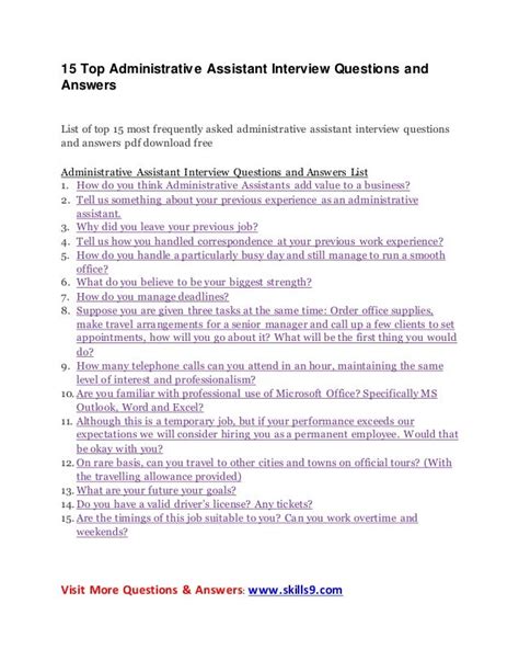 Interview Questions And Answers For Administrative Assistants Kindle Editon