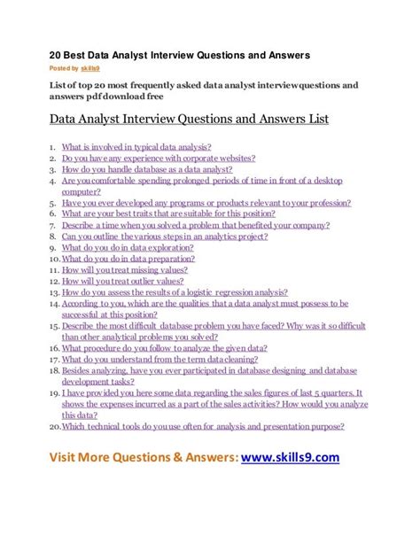 Interview Questions And Answers For Data Analyst Doc