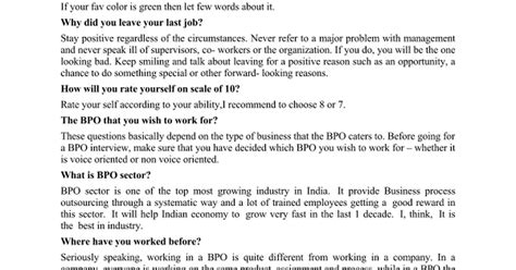 Interview Questions And Answers For Experienced In Bpo Doc