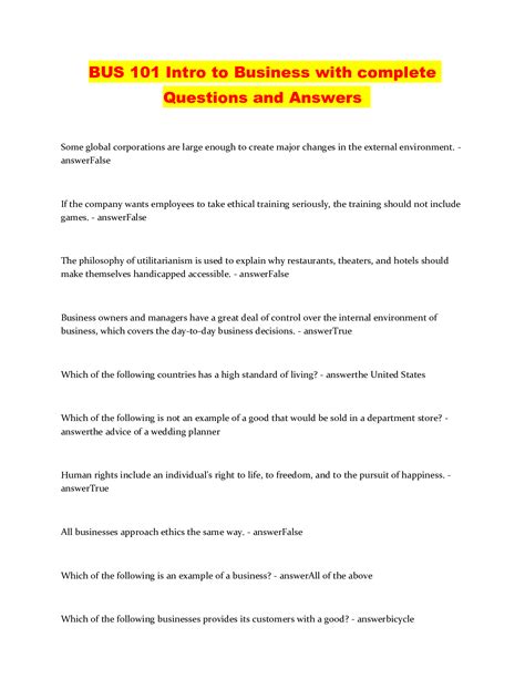 Intro To Business 6e Answers Doc