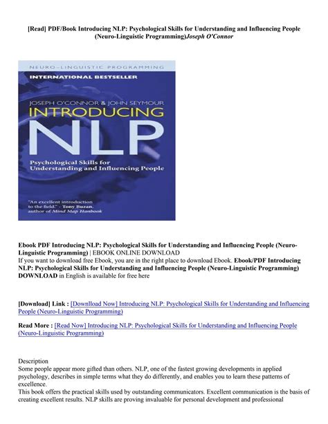 Introducing NLP Psychological Skills for Understanding and Influencing Pepole PDF