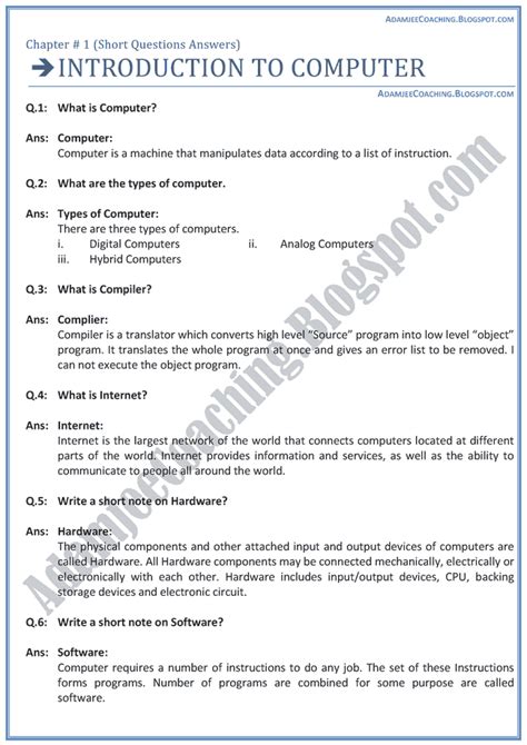 Introduction To Computers Exam Questions And Answers Doc