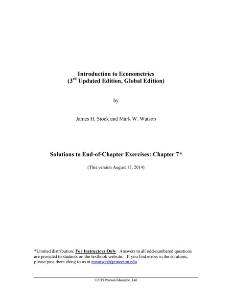 Introduction To Econometrics Stock Watson Solutions Chapter 7 Reader