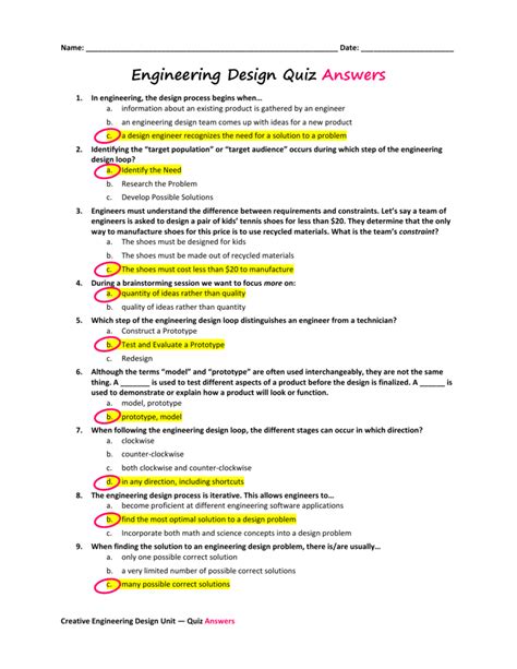 Introduction To Engineering Design Midterm Exam Answers PDF