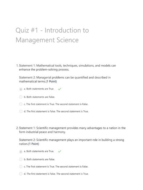 Introduction To Management Science Quiz With Answers Kindle Editon