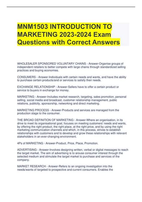 Introduction To Marketing Exam Answers Doc