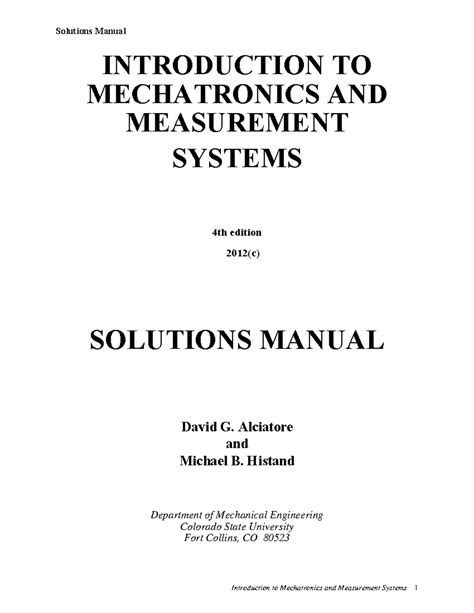 Introduction To Mechatronics And Measurement Systems Solutions Manual Doc