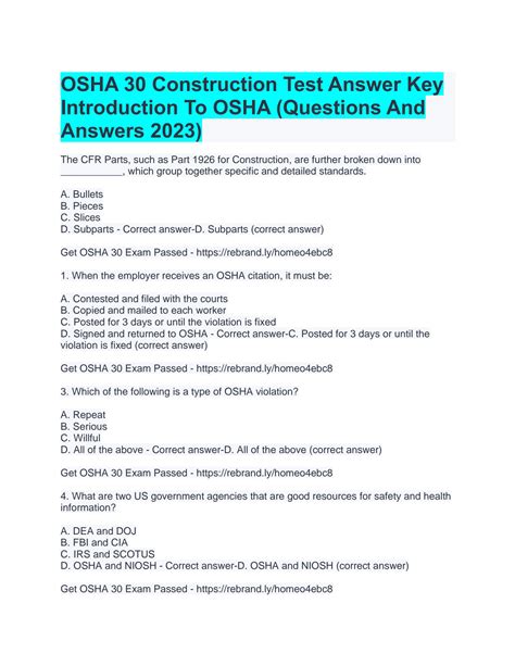 Introduction To Osha 30 Hour Lesson 1 Quiz Answers Online Ebook Reader