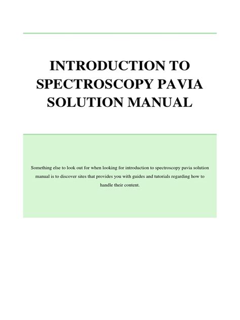 Introduction To Spectroscopy Pavia Solutions Manual Doc