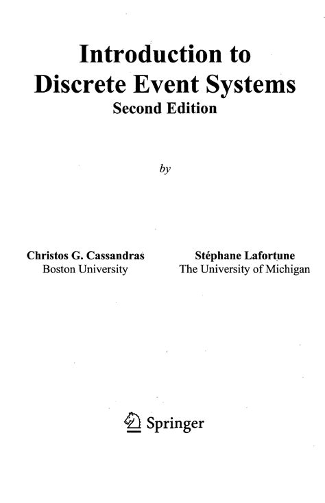 Introduction to Discrete Event Systems 2nd Edition Reader