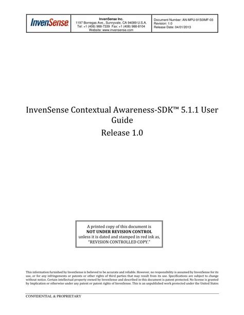 InvenSense MotionFitâ„¢ SDK Quick Start Guide Release 1.2 PDF Book PDF