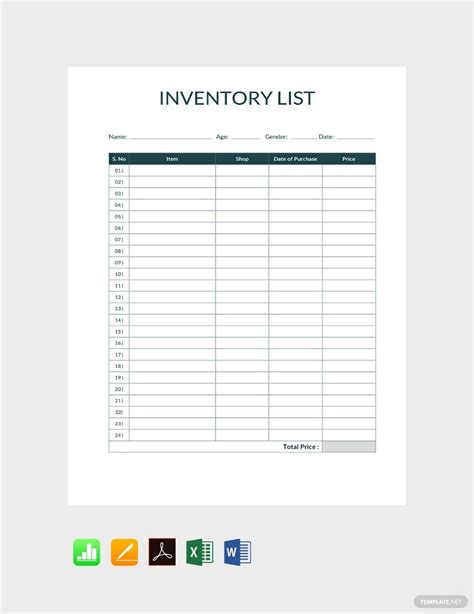 Inventory Sheets Template