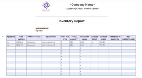 Inventory Template Free