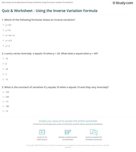 Inverse Variation Practice B Answers Doc