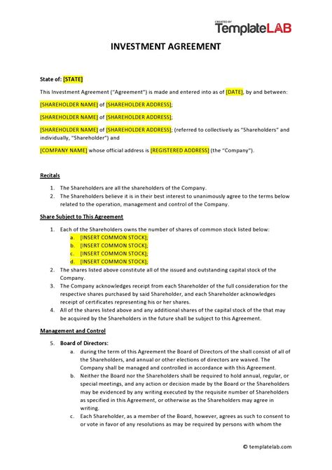 Investment Agreement Contract Template