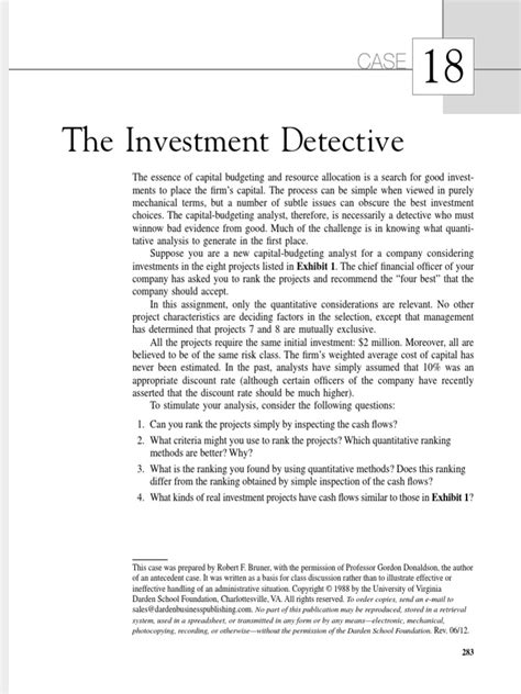 Investment Detective Case Study Solution Doc