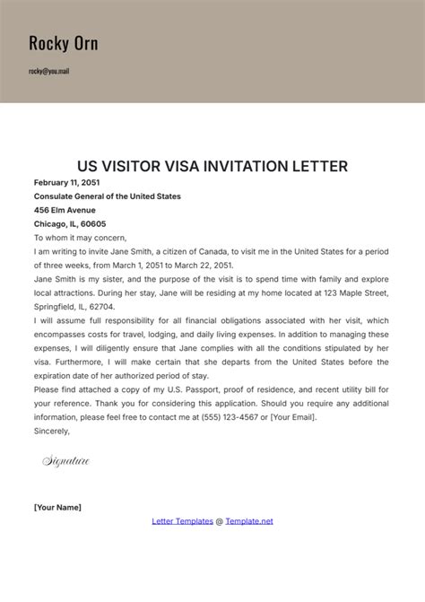 Invitation Letter Template For Us Visa