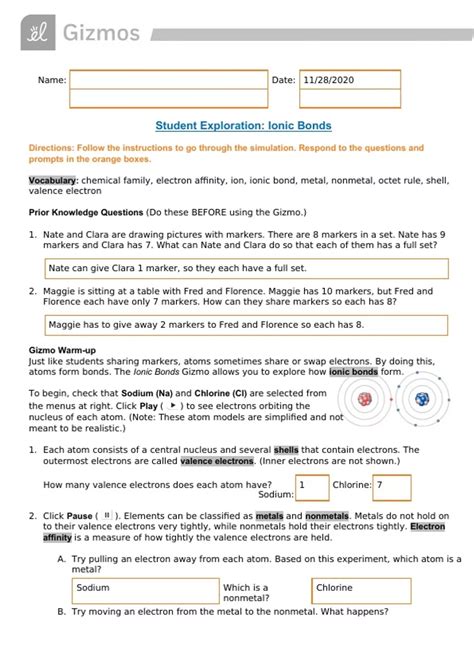 Ionic Bonding Gizmo Answers Kindle Editon