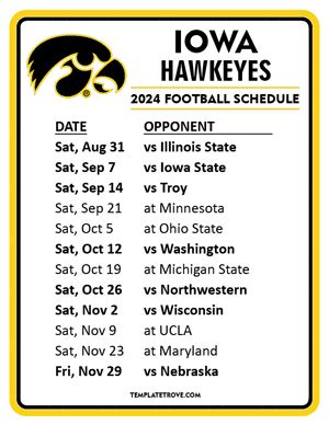 Iowa Football Schedule Printable