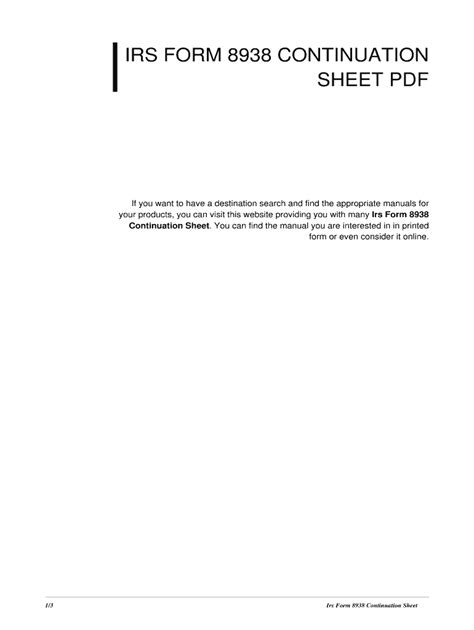 Irs Form 8938 Continuation Sheet Ebook PDF