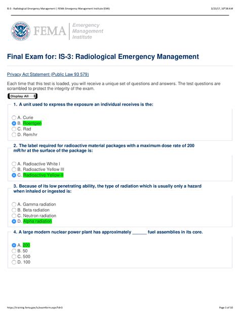 Is 3 Radiological Emergency Management Final Exam Answers PDF