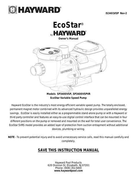 Is3401vsp Rev 2 Ecostar Hayward174 Pool 69860 PDF PDF