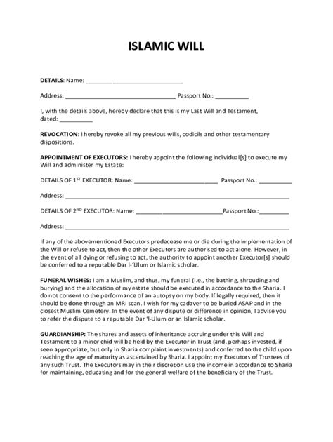 Islamic Wills Template