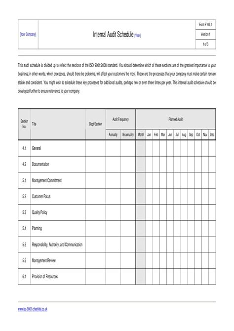 Iso 9001 2008 Internal Audit Schedule Template Ebook Epub