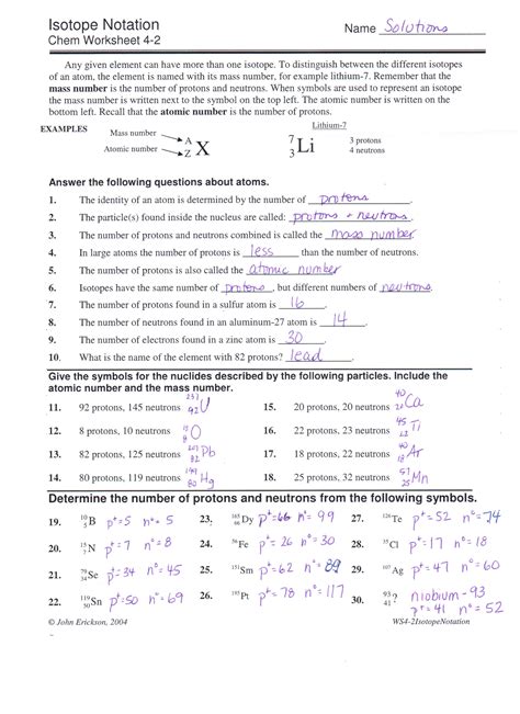 Isotope Notation Worksheet With Answers PDF