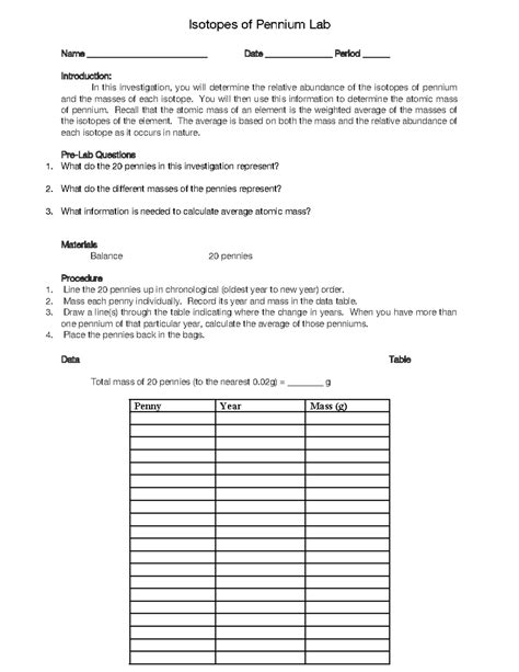 Isotopes Of Pennium Lab Answers PDF