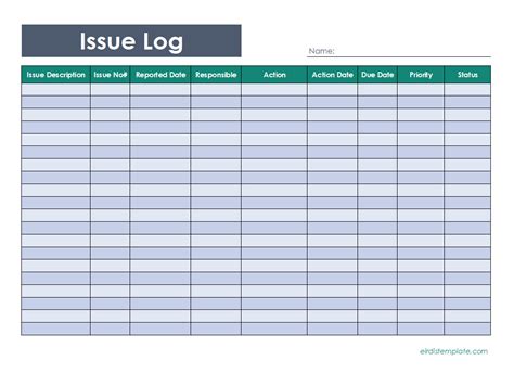 Issue Log Template Excel