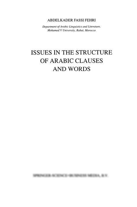 Issues in the Structure of Arabic Clauses and Words 1st Edition PDF