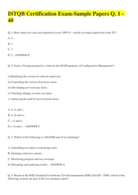 Istqb Foundation Sample Questions And Answers Doc