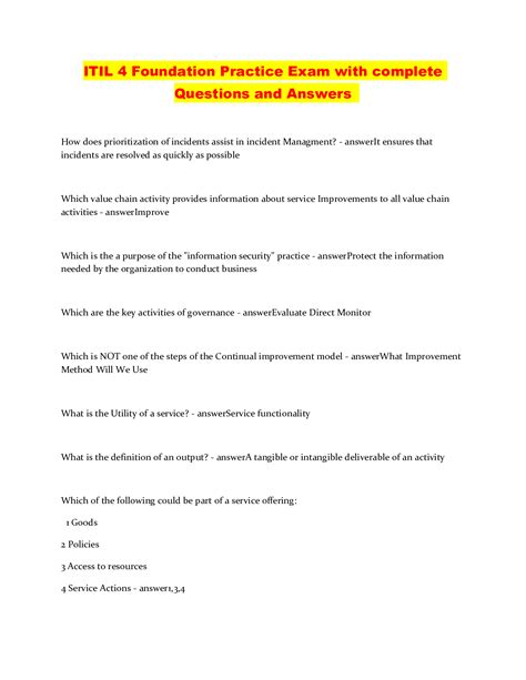 Itil Foundation Exam Questions Answers Doc