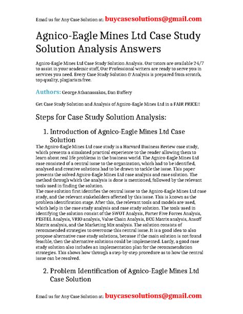 Ivey Case Study Agnico Eagle Solutions Epub