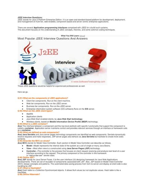 J2ee Interview Questions And Answers Questionspoint Epub