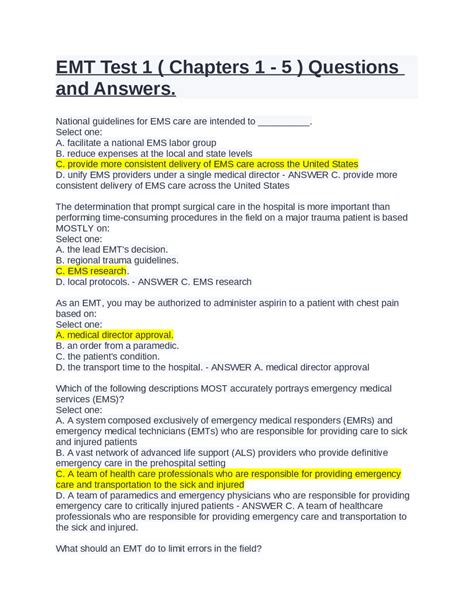 JBLEARNING EMT BASIC QUIZ ANSWERS Ebook PDF