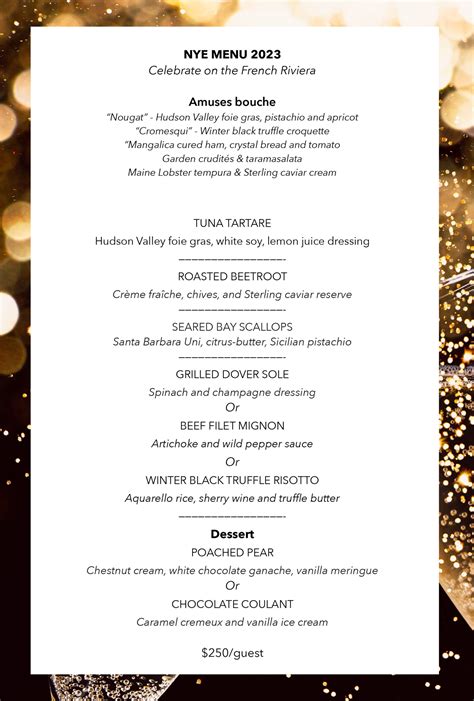 Jack's Place New Year's Eve Menu