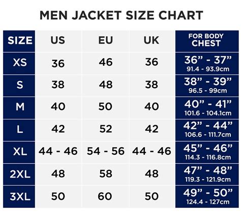Jacket Size Chart Eu