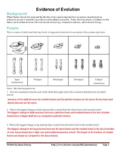 James Dauray Evidence Of Evolution Packet Answers Doc