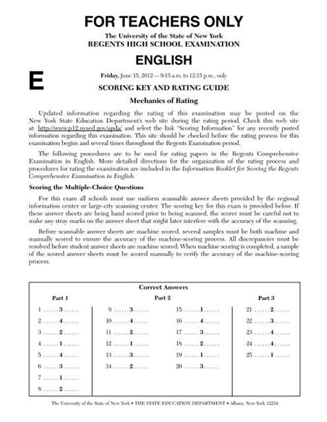 January 22 2013 English Regents Answers Doc