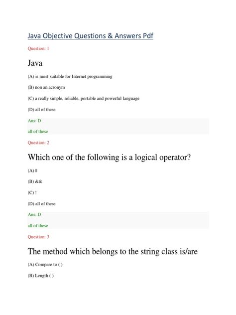 Java Objective Questions And Answers Reader