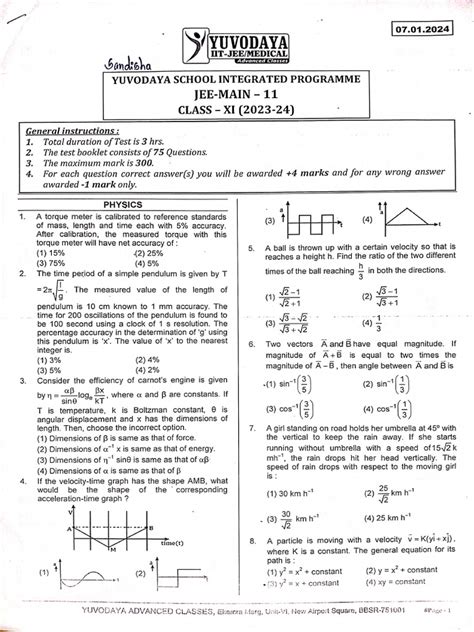 Jee Main 11 4 14 Answer Key Doc