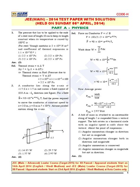 Jee Main 2014 Paper 2 Solutions For Code K PDF