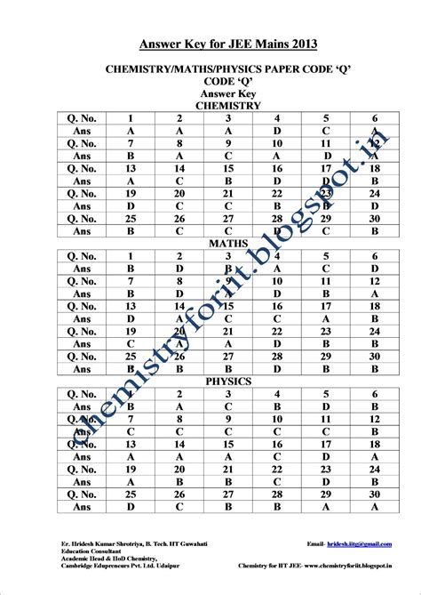 Jee Main Answer Key 2013 Code Q Reader