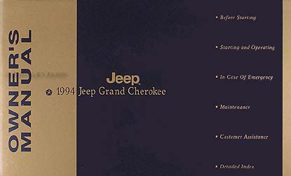 Jeep Grand Cherokee 1994 Owners Manual Pdf  Ebook Kindle Editon