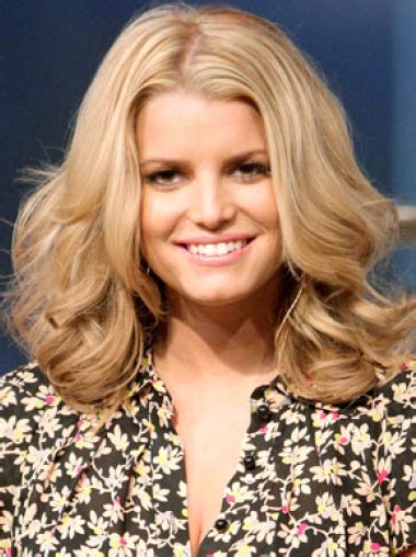 Jessica Simpson Bouncy and Smart Mid-length Wavy Lace Human Hair Wig about 14 Inches