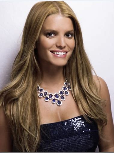 Jessica Simpson Remarkable Long Straight Lace Human Hair Wig about 22 Inches