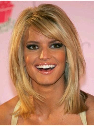 Jessica Simpson Sweet Cute Mid-length Straight Lace Wig with Bangs about 14 Inches