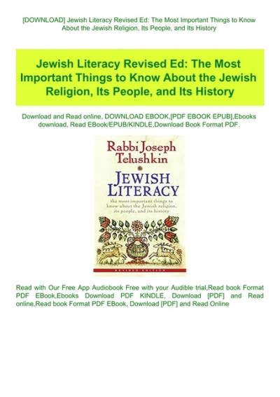 Jewish Literacy Revised Ed: The Most Important Things to Know Ab Ebook Kindle Editon